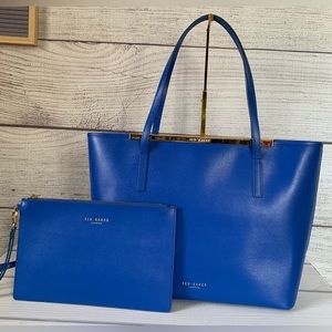 TED BAKER Blue Leather Tote Bag and Wristlet
Bundle
